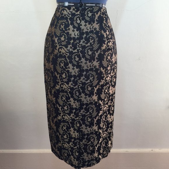 Women's Worthington Gold and Black Brocade Skirt Size 12T - Picture 5 of 6